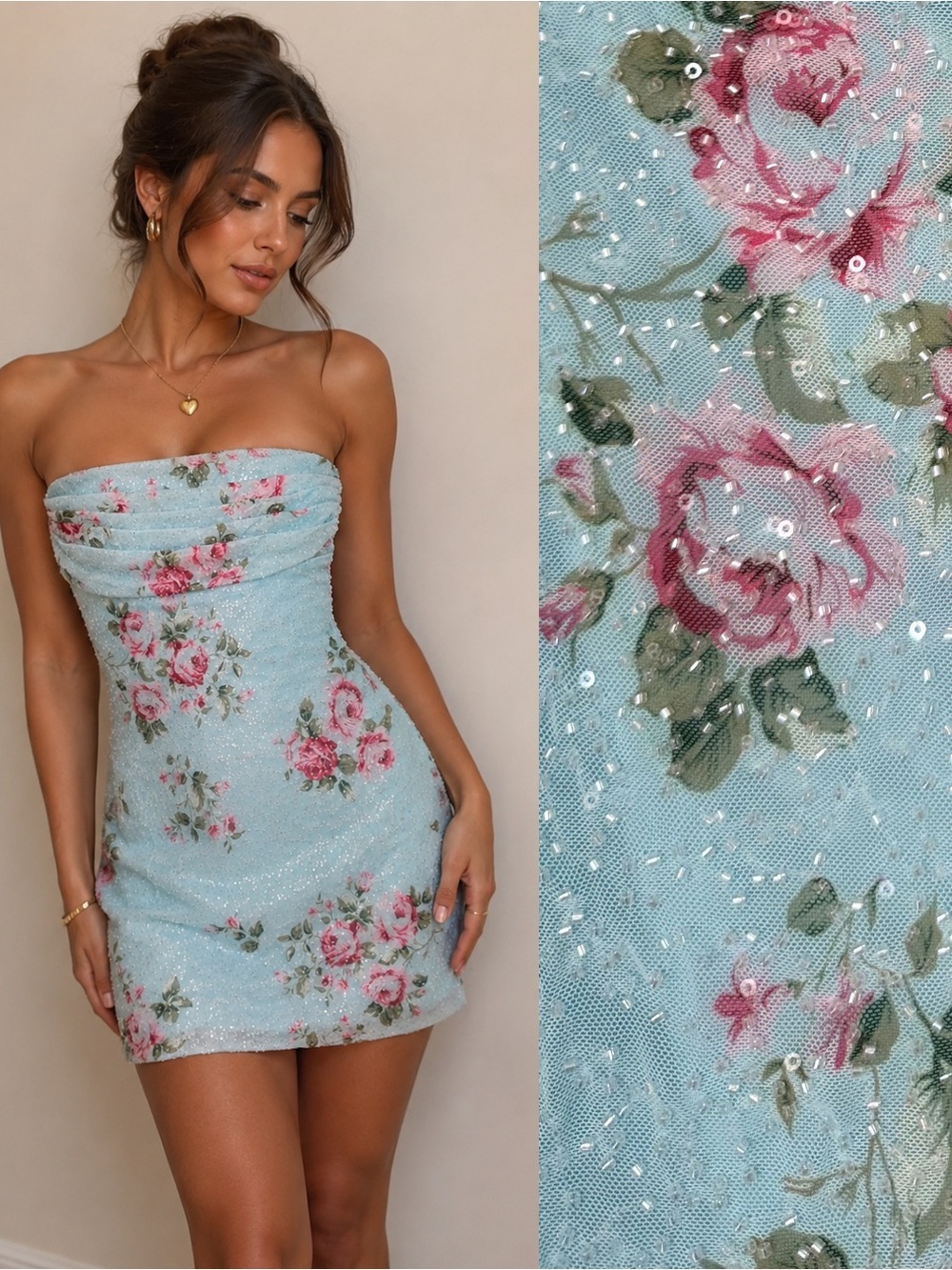 NWT THIRTY THIRTY LA Strapless Beaded Rose Mini Dress M